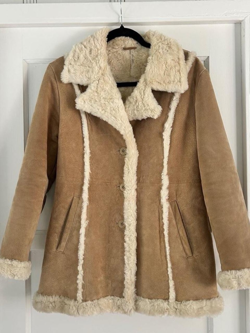 Wilsons Leather Tan Suede Teddy Jacket with Cream Shearling Trim